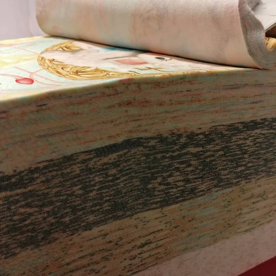 Épais matelas de tissu imprimé superposé en centaines de couches, prêt pour la découpe en série.
